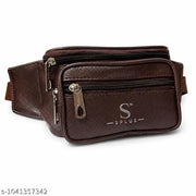 Men's Waist Bag Travel Belt Pouch Brown Zip Bag