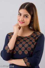 Embroidered Blue Rayon kurti