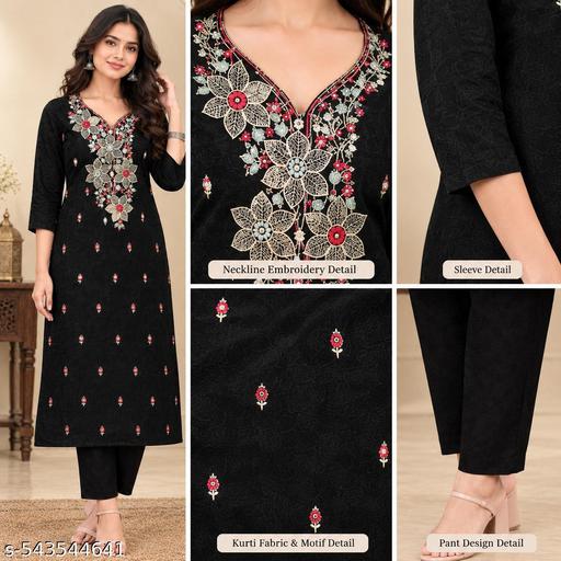 Kurti Kadhai embroidery black