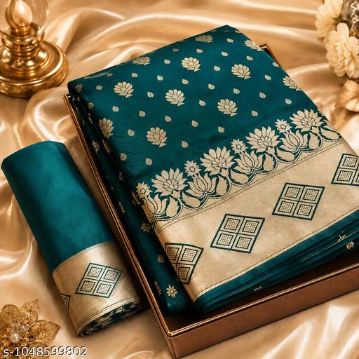 2026 Latest Designeer Banarasi Saatin Silk Saree with Zari Border & Preemium Contrast Pallu | Royyal Festive & Wedding Wear Saree
