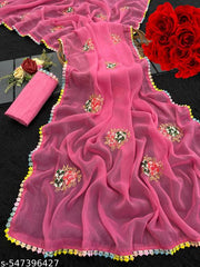 Latest Simmer Embroidered Saree With Art Silk Blouse Piece