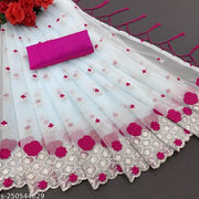 SUPER NET FABRIC MULTI THREAD EMBROIDERY WORK SARI WITH UNSTITCH BLOUSE