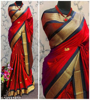Paithani Cotton Silk Aqua Blue Tassels and Latkans Saree With Blouse