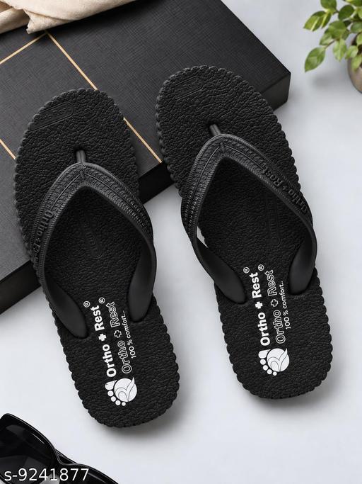 Ortho + Rest Extra Soft Unisex's Slipper| Orthopedic & Diabetic Chappal| Hawaii Slipper|  Doctor's Ortho Flip -Flop for Daily Uses  (Black)