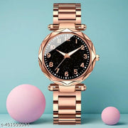 New Addition Luxury Fashion Analog Watch For Women Black Starry Sky Shiny Dial Stainless Steel Rose Gold Premium Linked Chain Strap 2025 New Arrivals Luxury Watches For Women Everyday Versatile Watches Style Ladies Watch Girls Watches