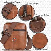 Men office bag | Small travel sling bag | Men’s Small Sling Bag | PU Leather Side Bag with Adjustable Strap | Casual Men Crossbody Bag | Stylish PU Leather Sling Bag for Everyday Use Tan