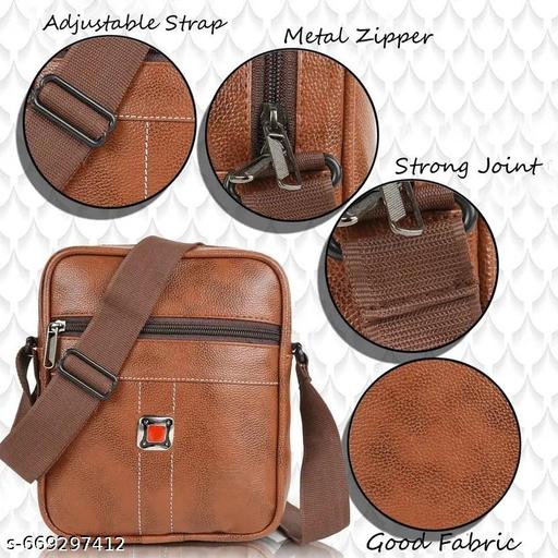 Men office bag | Small travel sling bag | Men’s Small Sling Bag | PU Leather Side Bag with Adjustable Strap | Casual Men Crossbody Bag | Stylish PU Leather Sling Bag for Everyday Use Tan