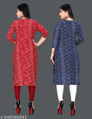 Feather-light Feel Women and Girls Crepe Fabric Printed Straight Kurti PACK OF 2, Extra plus Size -S,M,L,XL,XXL,2XL,XXXL,3XL,4XL,5XL,6XL,7XL,8XL ( New Arrival New Design Fashionable Kurti )
