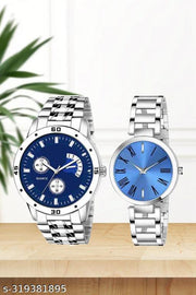 Blue Analog Watch For Men & Women Couple Pair Stainless Steel Stylish
