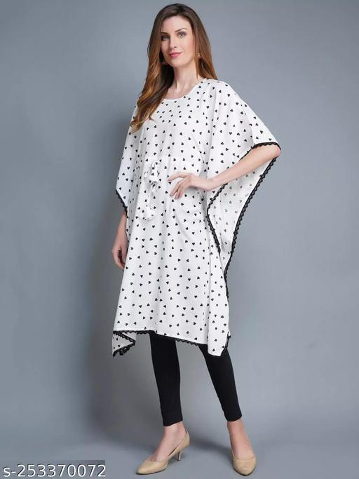 Women's Stylish Long Polka Dot Rayon Kaftan ,Womens rayon Printed Kimono Sleeves Kaftan Tops