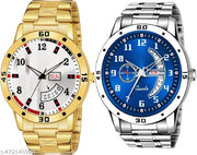 Day n Date Men Stylish Analog Latest Watches Combo - Set of 2 - GOLD-8-AND-SLV-4