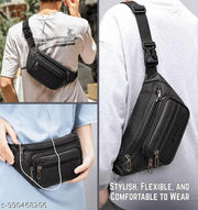 NEHX Premium Black Leather Waist Bag for Men & Women with Adjustable Strap, Multi Pocket Crossbody Sling Bag, Waterproof Travel Belt Bag, Stylish Fanny Pack for Daily Use, Travel, Walking, Hiking, Shopping and Outdoor Activities