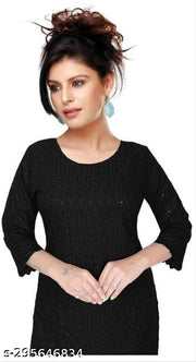 women cotton full Embroidery chikan Kurtis stylised Kurtis, embroider work done on both side front back and on arms also.