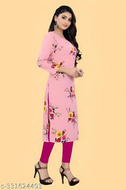 Women's and Girls Crepe Aline Straight Cut Kurti