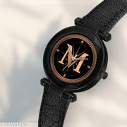 Atix ALPHABET "M" New Arrival Classic Analog Wrist Watch - Stylish Black Dial with Black Leather Strap for Women & Girls| Pack of 1 | ALPHA-M-GEN-BK-BLK-CUTL