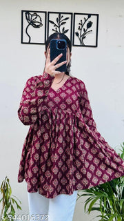 Girls Trending Anarkali Urf Aliacut Printed Short Kurti With COMBO (Pack of 2)