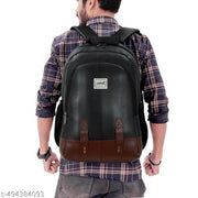 Stylish Black Faux Leather Backpack for Men Women Office College Travel Daily Use Bag
