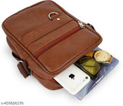Zipper Fashion Link Leather Men's Sling Bag, Tan color