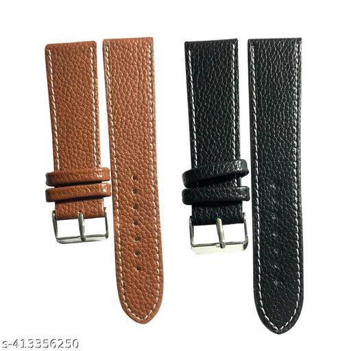 Brown 22mm Black  22mm Genuine leather Strap For Watch and Smart Watch for All 22mm Combo of 2