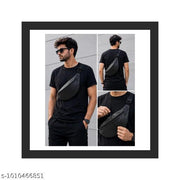 Men's Premium Black PU Leather Sling Bag | Adjustable Crossbody Chest Bag with Multiple Zip Compartments