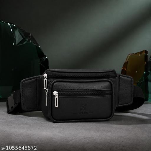 Bags Waist Bag, I A F Bags Waist Pouch. IAF Bags Waist Bag for Men | Black Leatherette Fanny Pack | Chest Bag with 4 Zips | Travel Pouch. 2.Pu Leather Waist Pouch for Men | Black Fanny Pack Chest Bag | Travel Bag for Phone & Cash