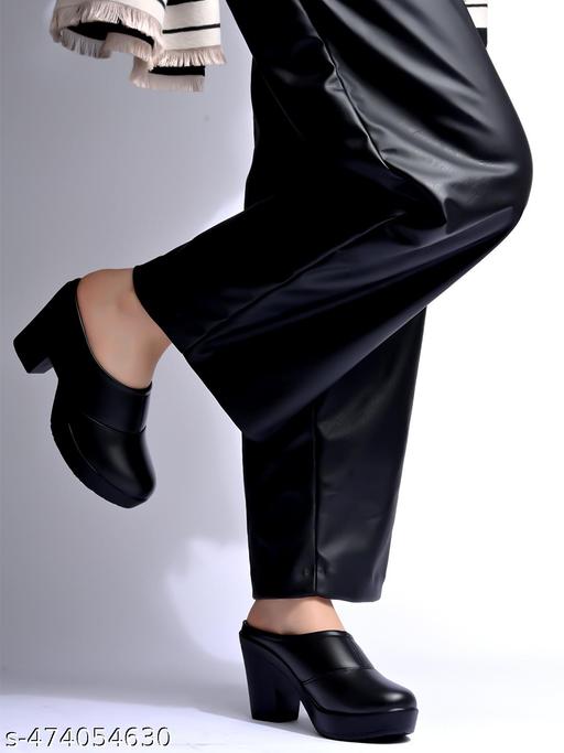 Shoetopia Solid Round Toe Black Pumps For Women & Girls