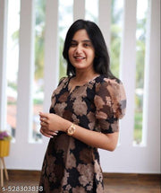 Self Design Organza Flower Design Kurti