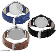Trendy Men Black Leather Analog Watch Combo