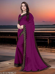 Beautifull Bollywood New Desing Hotfix Swarovski Stone Work Saree With Stone Work Blouse, siroski saree / sari, Purple saree, Georgette Ka Saree