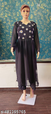 Polyster/Crepe fabric-Sunflower Printed Naira Cut Kurti