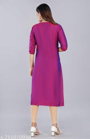 Neha Wine New Stylish ArtSilk Round Neack with Emrodery work  Kurti for Women