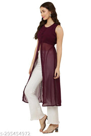 Shimao women Georgette round neck kurti (Black and Wine)