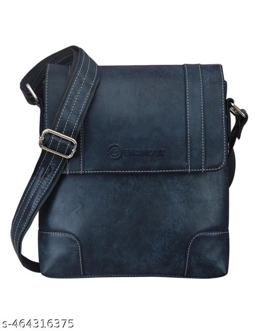 ENAMOUR Stylish Blue Leather Sling Bag for Men | Enamour Premium Crossbody Messenger Bag with Adjustable Strap for Travel, Office, Casual & Use
