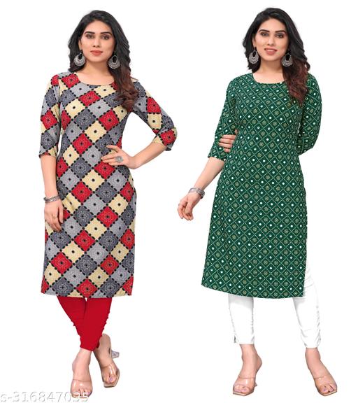 Women Printed Crepe Straight Kurti