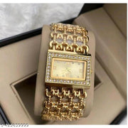 HRV Gold Roman Gold Zali Belt Square Women And Girls Analog Watch