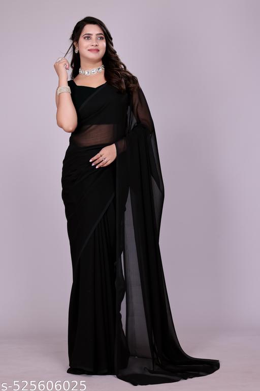 plain Georgette saree for womens