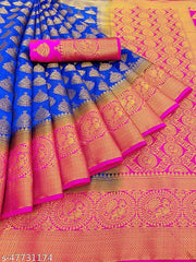 Banarasi Silk Blue Saree With Blouse