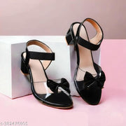 Black Solid Medium Heel Sandal for Women and Girls