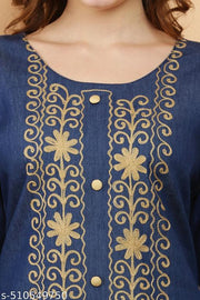 Royal Denim Embroidered Kurti For Girls and Women