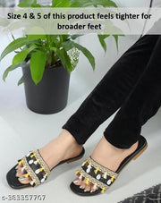 BAMBAM Women's Elegant Embroidered Woven Strap Flat Sandals | Fashionable Tassel Detail Comfort Wear Footwear for Casual & Travel Use