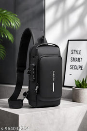 Unisex Anti Theft Cross Body Sling Bag with USB Charging  | Waterproof Chest Bag | Travel Shoulder Bag | Black