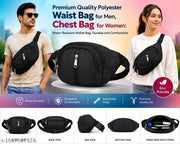 Flikker: Stylish Unisex Polyester Kawar Yatra Waist Bag | Water-Resistant Crossbody Chest Bag Trendy Side Bag  for Boys Belt Bag Girls Unisex Crossbody Wallet Purse Small Wallet Pouch Fanny Pack Swag Bag for Man Hip Bag (Black, Pack of: 1)