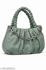 Trendy Soft PU Leather Handbag for Women & Girls with Braided Handle | Chain Shoulder Bag with Sling Strap