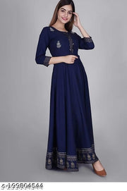 RUDRAKSH Women's Embroidered Rayon Anarkali Kurta|Gown for Women|Flared Kurta for Women|Women's Rayon Printed Flared Anarkali Kurti| Anarkali Kurti for Women & Girls