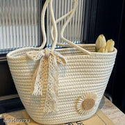 BABELIENE LOVER pure cotton boho fancy Handbag Stylish Handmade bag Basket Bohemian Tote bags shoulder purse for ladies girls college office shopping travel 1pcs