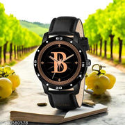 Femeo  Analog 9109 Watches Round Black Dial F Design Stylish Black Leather Strap Classic Design Fancy Wrist Watch for Men and Boys, Pack of 1 - A07ZALPHA-F-AVO-BLK-L