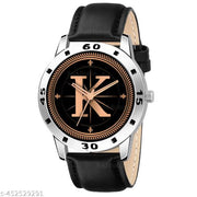 SKOAL Analog Round Black Dial ALPHABET K Design Stylish Black Leather Strap Classic Design Fancy Wrist Watch for Men and Boys, Pack of 1 - ALPHA-K-AVO-SIL-BLK-L -1