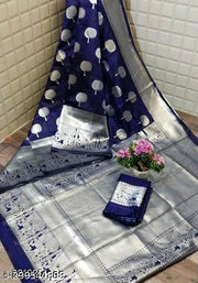 Fashionable Silver Zari Work Banarasi Silk Saree