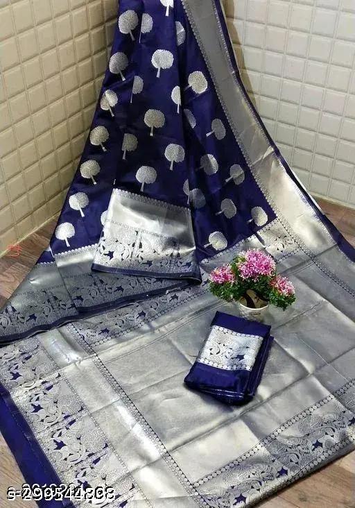 Fashionable Silver Zari Work Banarasi Silk Saree