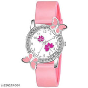 Analogue Butterfly Dimond Studded Flower Design Dial PU Strap Analog Girl's and Women's Watch